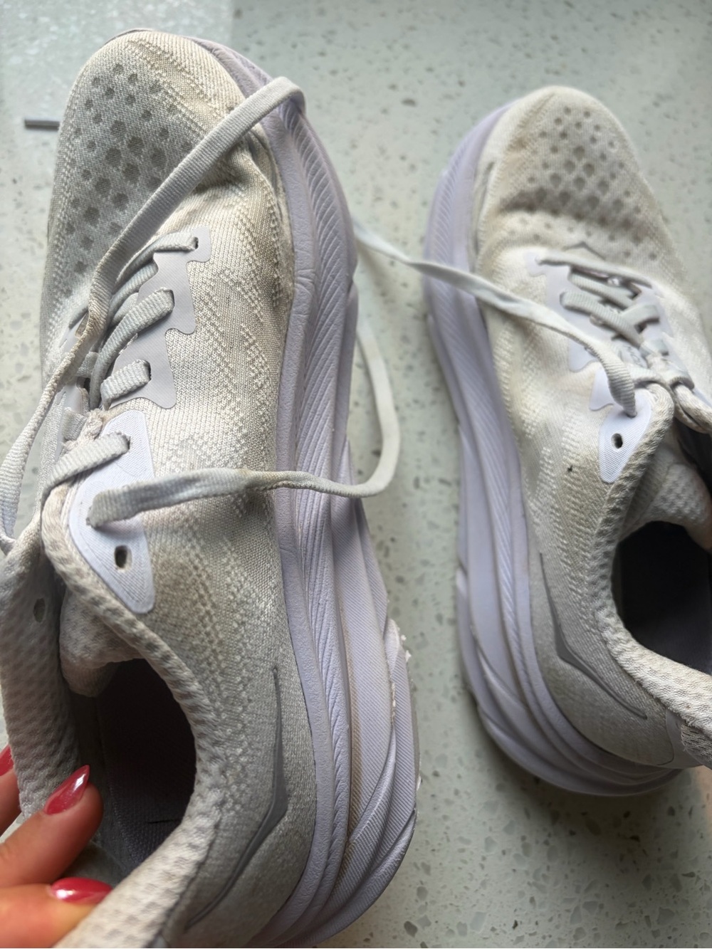 Hoka White and Light Gray Cushioned Running Sneakers - Picture 7 of 10